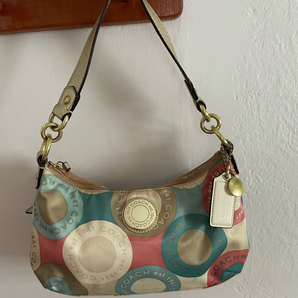 Rare Coach Snaphead Demi Multicolor Satin Signature Print